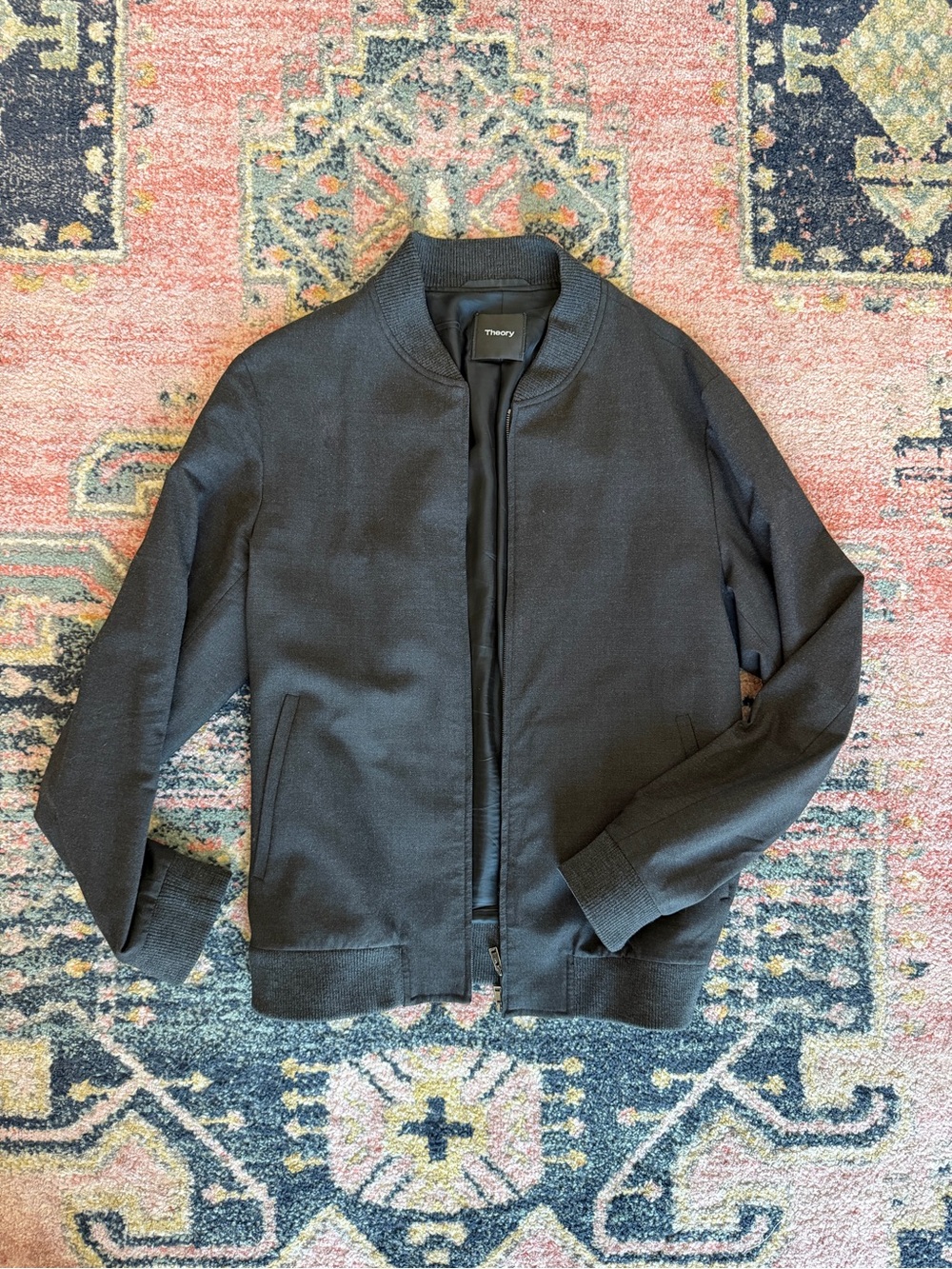 Theory Men's Dark Gray Wool Bomber Jacket